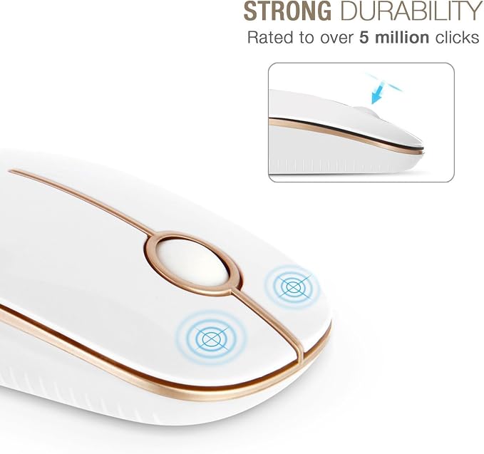 VssoPlor Wireless Mouse, 2.4G Slim Computer Laptop Mouse, White and Gold | Portable Mouse, Plug & Play USB Nano Receiver, Quiet Silent Optical Mice for Notebook, PC, Laptop, Computer, Windows, Mac