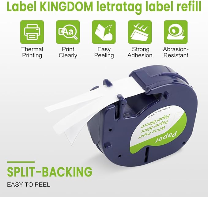 Label KINGDOM 5-Pack Compatible with DYMO LetraTag Mix Color Tape, White/Red/Yellow/Blue/Green Label Maker Refills for LT-100H Handheld Printer, 1/2” x 13’