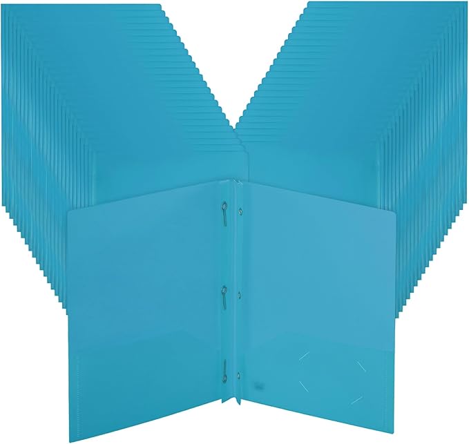 Mr. Pen- Plastic Folders with Pockets and Prongs, 48 Pack, Letter Size, Blue, Flexible Plastic Folders with Prongs and Card Slot