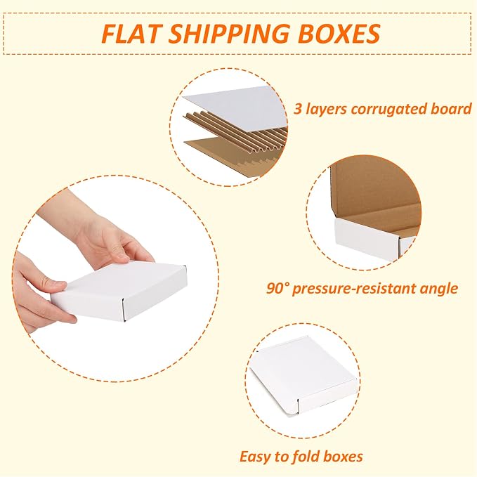 HORLIMER 6x4x1 Shipping Boxes Set of 100, White Corrugated Cardboard Mailer Box for Packing Small Business