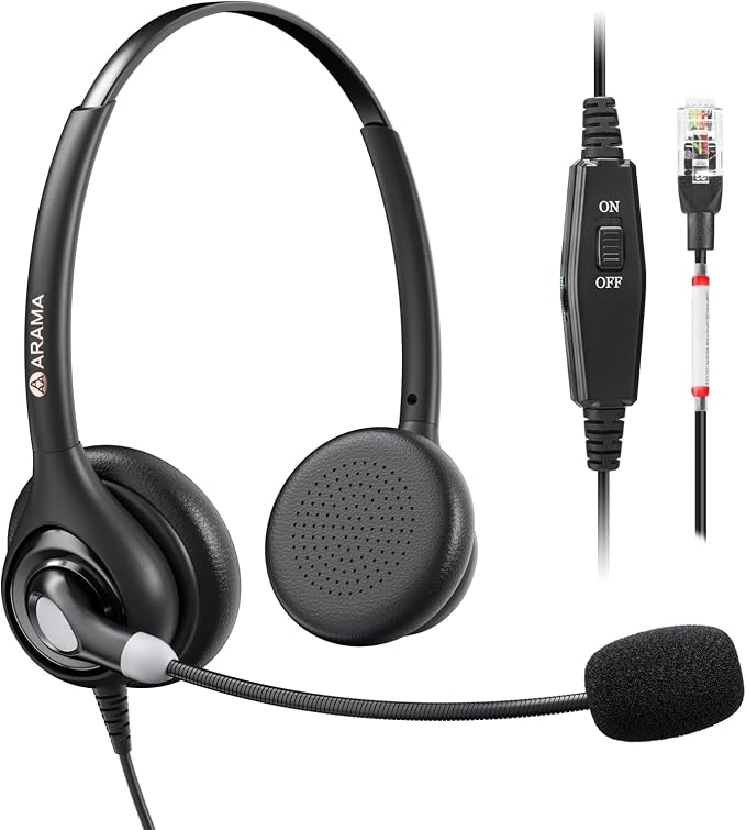 Arama Telephone Headset for Cisco Office Phones, Corded RJ9 Headset with Mic Mute&Volume Control, Lightweight, Clear Calls, Compatible with Cisco IP-7940G 8841 7841 9971(A602C)