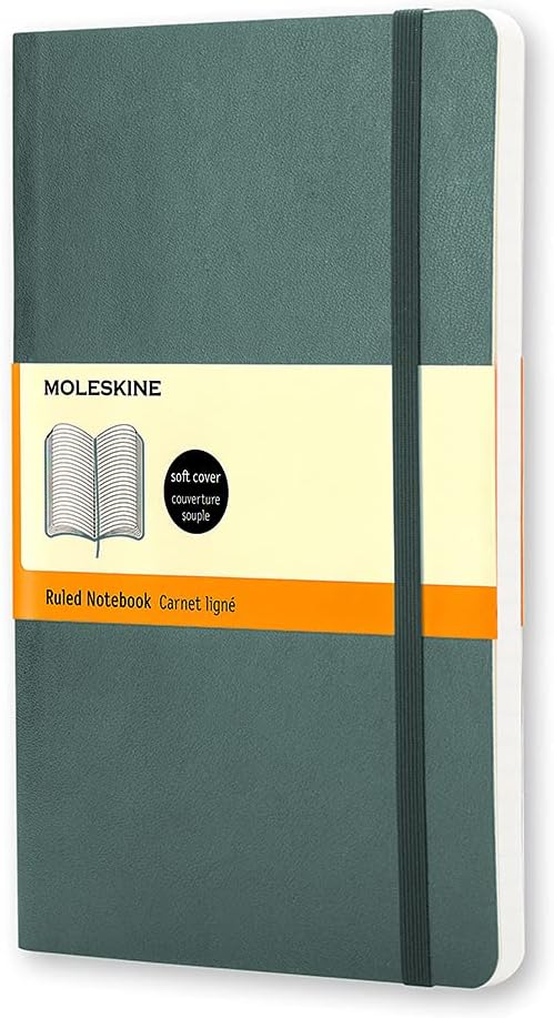 Moleskine Classic Notebook, Soft Cover, Large (5" x 8.25") Ruled/Lined, Forest Green, 192 Pages