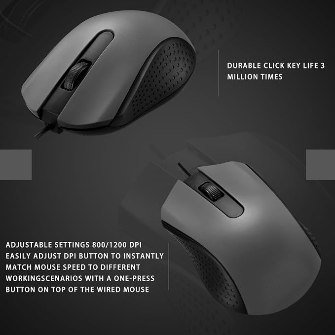 Bonuci 30 Pack USB Wired Mouse 3 Button Corded Computer Mice Bulk USB Mouse for PC Desktop, Laptop, Office, School, Classroom Use(Gray)
