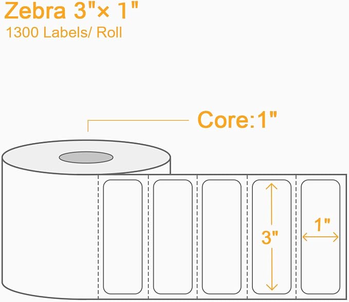 (15600 Labels/12 Rolls) Labelebal 3-Proof 1" Core 12 Rolls 3" x 1" Inch Direct Thermal Labels & Stickers,Address Shipping Labels Compatible with Rollo & Zebra Desktop Printers Adhesive