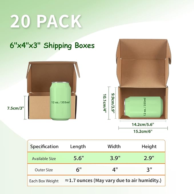 6x4x3 Small Shipping Boxes Set of 20, Brown Corrugated Cardboard Literature Mailer Box for Packaging, Mailing, Business