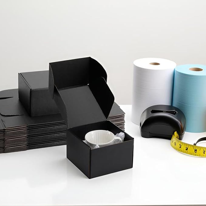 6x6x4 inch Black Shipping Boxes for Small Business- Set of 25 | Sturdy ECT 32 Corrugated Cardboard Mailer Boxes, Easy Assemble for Packaging, Mailing, Gift