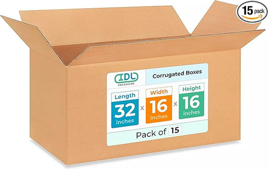 Extra Large Shipping & Moving Boxes 32"L x 16"W x 16"H (15-Pack) - Extra Strength 200 lb vs Regular - USA-Made Corrugated Cardboard Boxes for UPS, FedEx - Cardboard Large Box by IDL Packaging