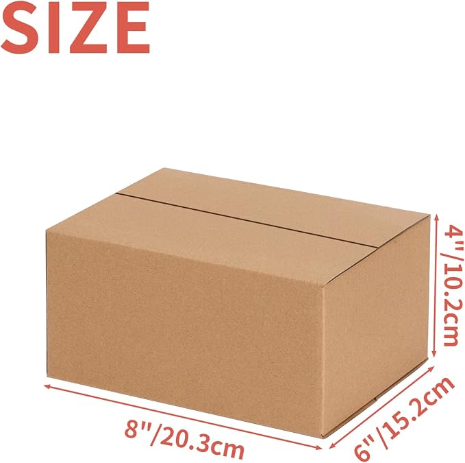 30-Pack Shipping Boxes 8x6x4 Inches, Brown | Corrugated Cardboard Box for Business Packing, Shipping, and DIY, Easy to Fold and Assemble