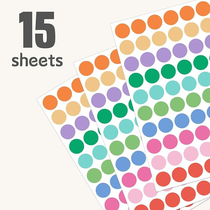 1" Colored Dot Stickers 1050 PCS Circle Round Coding Label | Used for manual labor in kindergartens, garage yard price sales, organizing activity color groups,marking spice bottles