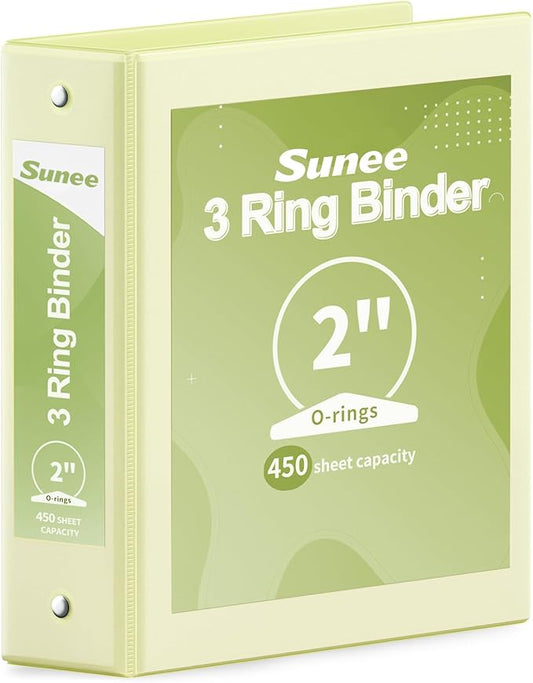 SUNEE 3 Ring Binder 2 Inch 1 Pack, Clear View Binder Three Ring PVC-Free (Fit 8.5x11 Inches) for School or Office Supplies, Light Yellow