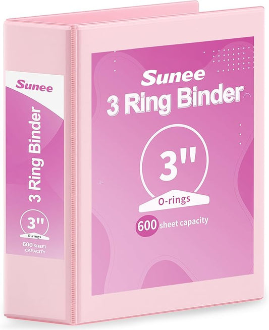 SUNEE 3 Ring Binder 3 Inch 1 Pack, Clear View Binder Three Ring PVC-Free (Fit 8.5x11 Inches) for School or Office Supplies, Pink