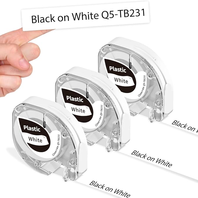 Phomemo P12 Label Tape Compatible with P12 P12PRO LT12 F12 Label Makers | 12mm x 4m Plastic Labeling Tape Thermal Paper Self-Adhesive for Teacher School Name Tags Home Office, Black on White, 3 Pack