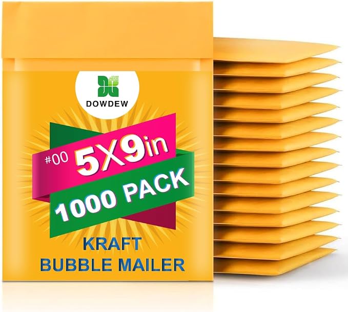 Kraft Bubble Mailers [1,000 Pack] Shipping Mailing Packing Padded Envelopes #00 (5" x 9")