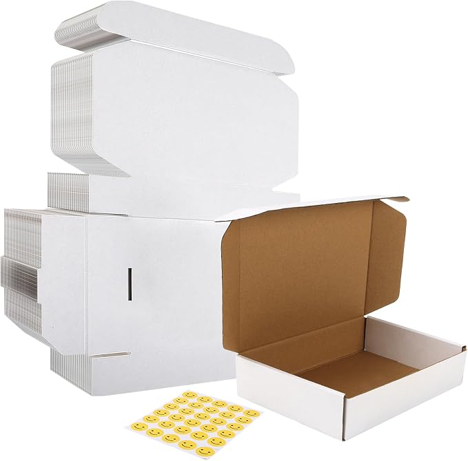 HORLIMER 9x6.5x2 inches Shipping Boxes Set of 50, White Corrugated Cardboard Box Literature Mailer