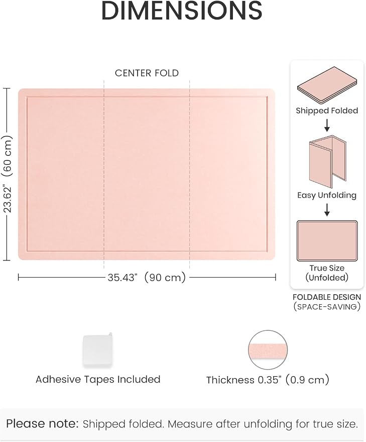 Fluxynara 35.4" x 23.6" Bulletin Board, Pink | Cork Board Alternative with 12 Removable Adhesive Tabs, Foldable Felt Pin Board for Home, Office, Classroom & Dorm
