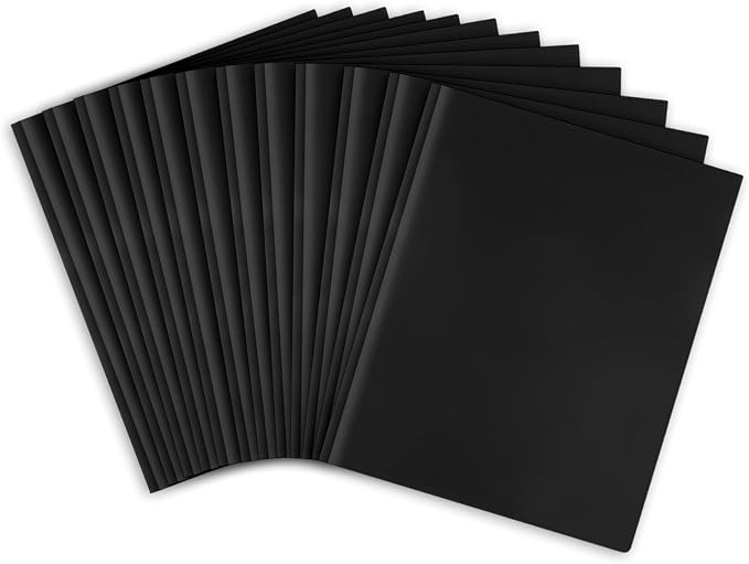Feosky Plastic Folders, 2 Pockets 3 Metal Prongs, Letter Size,12Pack(Black) | Suitable for organizing school assignments, office documents, and family files. Multiple colors for easy classification
