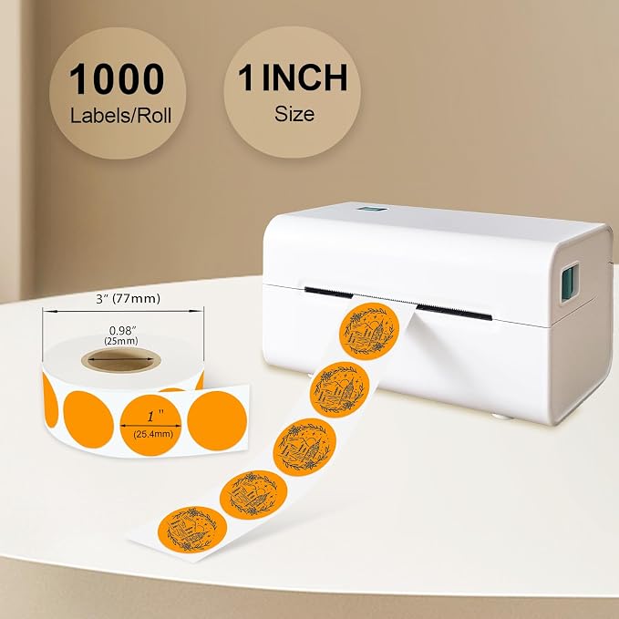 1 Inch Round Thermal Sticker Labels,Color Dot Stickers,Label Stickers,Waterproof,Oil Proof,for Thermal Printers,DIY,Office,Retail,Home and Warehouse Organization(Orange,1000 Pcs)