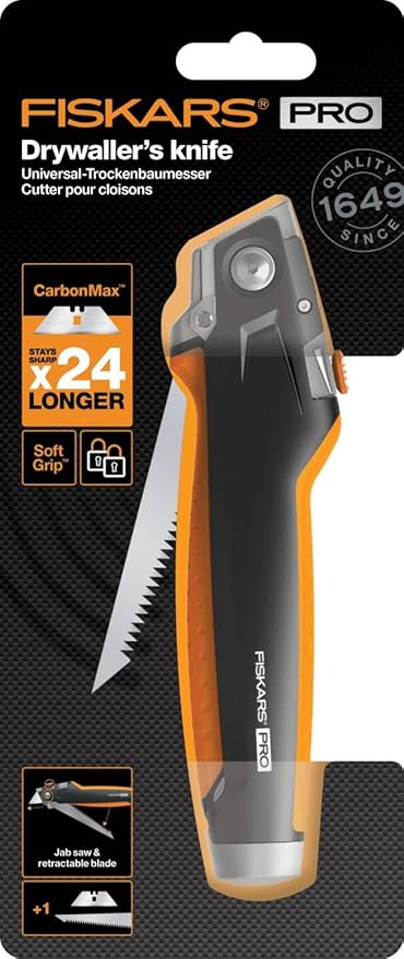 Fiskars Universal paring Knife, Length 18.5 cm, Stainless Steel/Plastic, Black/Orange, CarbonMax, 1027226