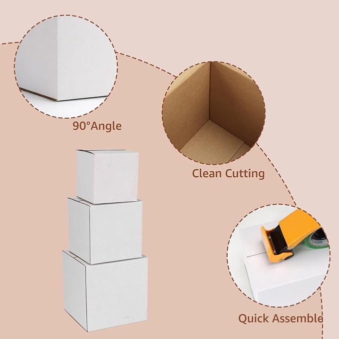 Hoikwo 30 Packs Small Shipping Boxes Mixed Sizes | 10 PCS Each of 6x6x6, 5x5x5, 4x4x4, White Cardboard Box for Small Business Packaging and Mailing