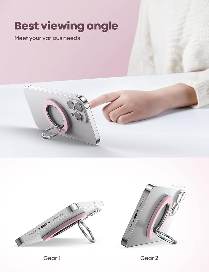 Lamicall Magnetic Phone Grip for MagSafe Accessories, Strong Magnet Ring | 360° Rotation, 1s Snap Finger Hand Holder, Stand Kickstand for iPhone 17 16 15 14 13 12 Pro Max Air, Pink Mag Safe Decor