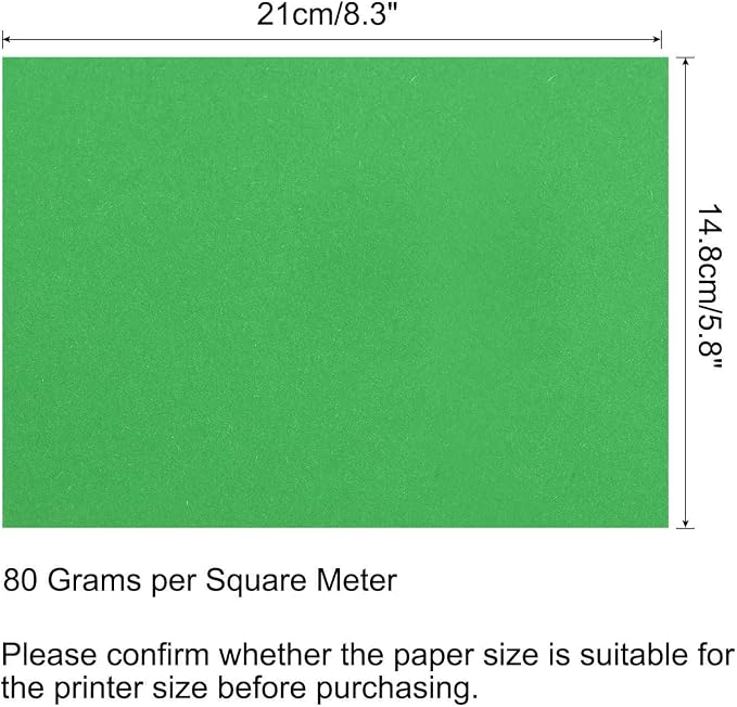 MECCANIXITY 50 Sheets Colored Copy Paper 8.3 x 5.8 Inch Printer Paper 80gsm Dark Green for Office Printing, Document Copying, Invitations, Forms, Art Projects