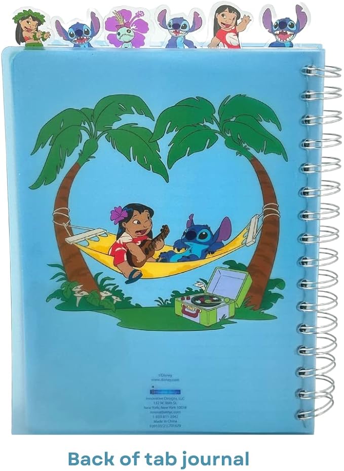 Disney Lilo and Stitch Tab Journal Notebook, Spiral Bound, 144 Lined Pages, 8 x 7 inches, Blue