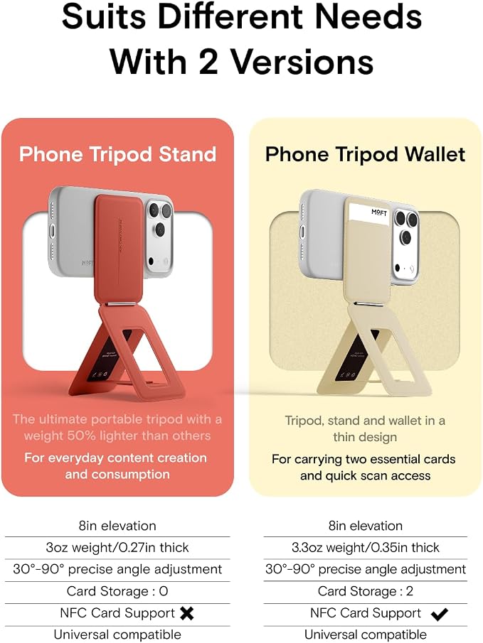 MOFT Phone Tripod Stand, Portable Selfie Stick for iPhone, Mulit-Angle | Pocket Size | Strong Magnets l MOVAS Leather | Magsafe Compatible | Easy to Charge | Stylish |For Content Creators
