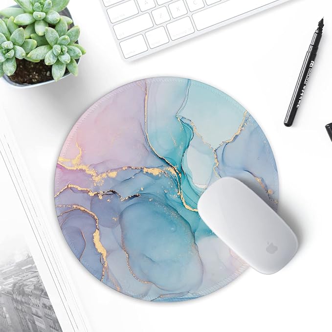 ITNRSIIET Round Mouse Pad with Stitched Edge Premium-Textured Waterproof Non-Slip Rubber Base Desktop Protection Mat Diameter 8.7 inches, Color Textured Marble