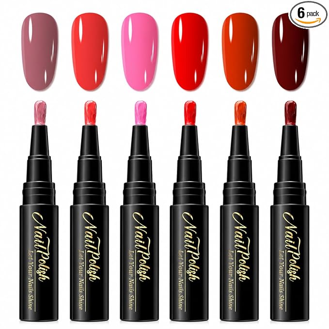 6 Colors Nail Polish Pens, Quick Dry Water-Based Nail Polish Pen for Women | One Step Gel Nail Polish Pens, Nail Pens No UV Lamp,Nail Color for Women Beginners DIY Manicurer