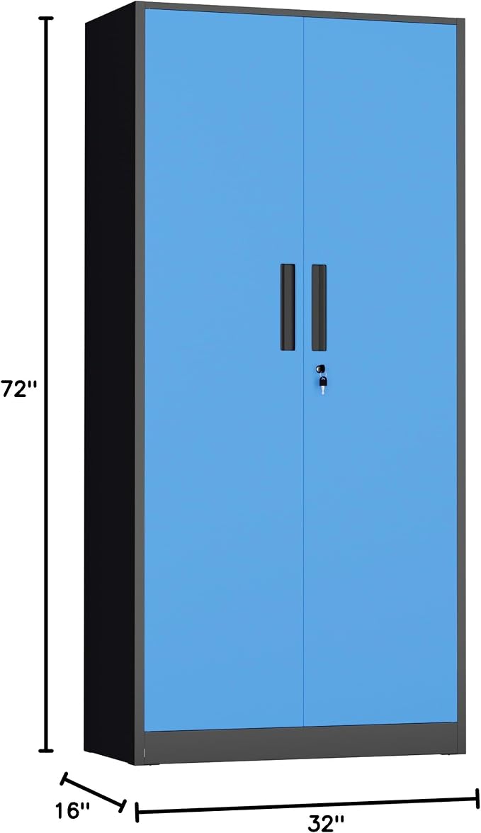 Metal Storage Cabinet,72" Steel Lockable File Cabinet with Locking Doors and Adjustable Shelves,Locking Tool Cabinets for Office,Home,Garage,Gym,School (Black Blue)
