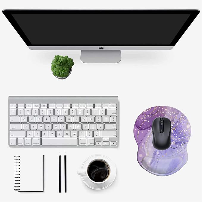 Mouse Pad with Wrist Support, Non Slip Mousepad Wrist Rest for Office, Computer, Laptop & Mac-Comfortable & Lightweight Ergonomic Support Mouse Mat(DL-Purple Fashion Marble-4)