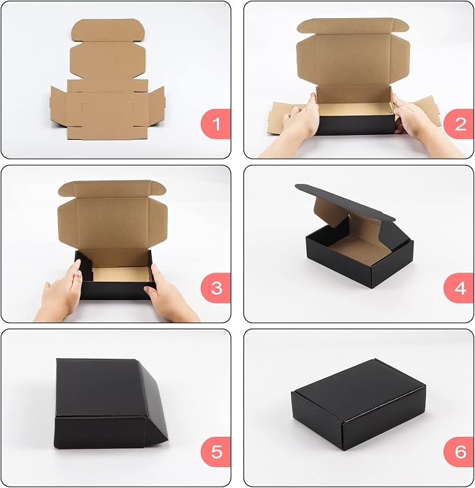 Hoikwo 40 Pack Black 7x5x2 Shipping Boxes | for Small Business, Black Packaging Cardboard Boxes, Moving Mailing Packing Box
