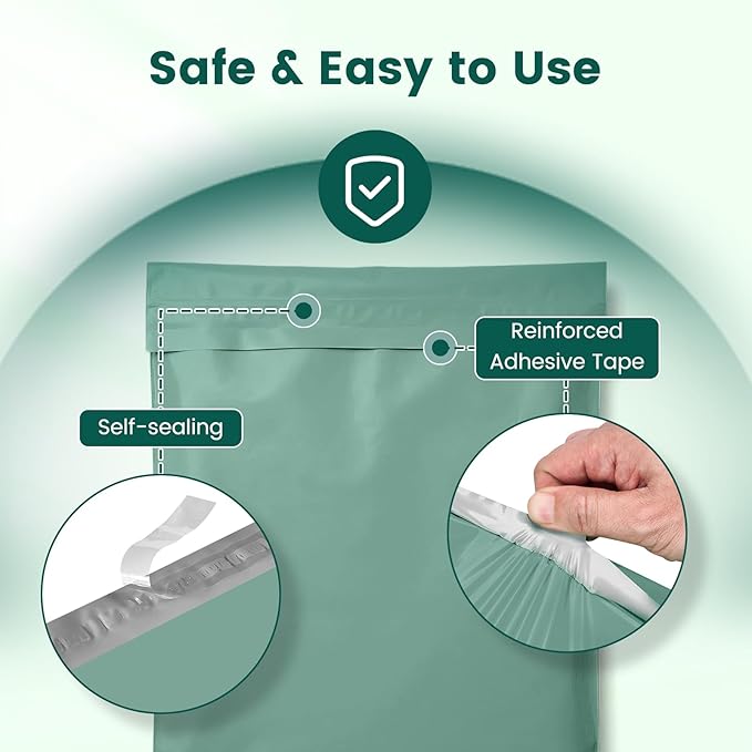 Metronic Poly Mailers 14.5x19 400 Pack, Heavy Duty Shipping Bags Bulk Self Seal Waterproof Tear Resistant Large Mailing Envelopes, Packaging bags for Small Business, Clothing, Grayed Jade Green