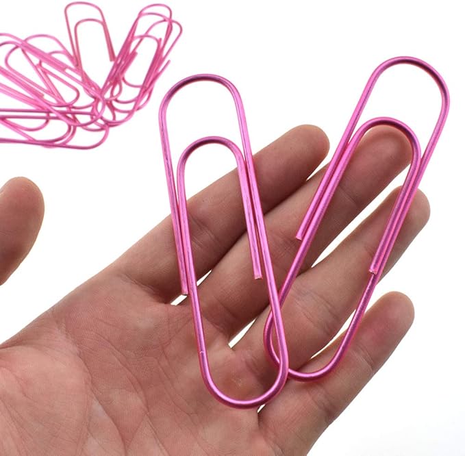 HAHIYO Paperclips 4 inch (100mm) Extra Large Paper Clips Sturdy Bright Pink Vinyl Coated Prevent Scratching Tearing The Pages for Bookmark Organize Home Office School 14 Pack