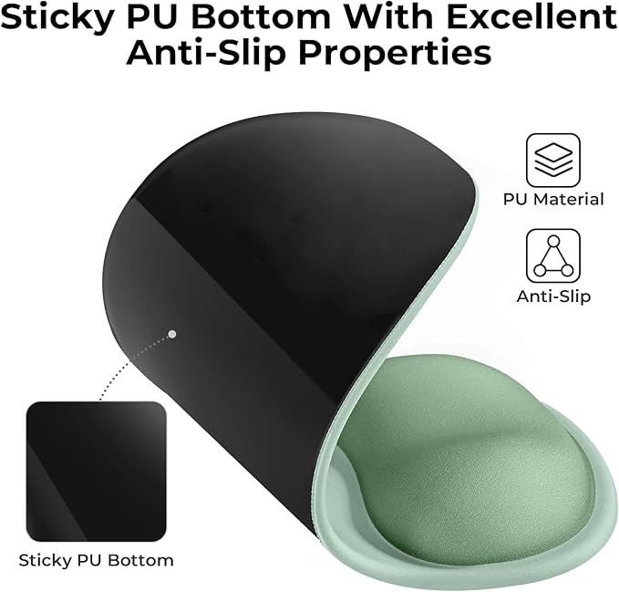 EooCoo Ergonomic Mouse Pad with Gel Wrist Rest Support Middle Concave Design, Relieve Wrist Pain Mousepad, Non-Slip Base for Laptop, Office Desk Accessories, Carpal Tunnel Syndrome-Avocado Green