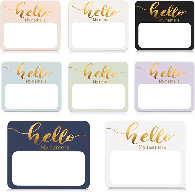 Name Tag Stickers, 240 Pcs Hello My Name is Stickers, (3" x 2.5") Gold Foil Adhesive Nametags Name Labels Sticker for School Classroom, Meeting, Conferences, Clothes, Office & Christmas