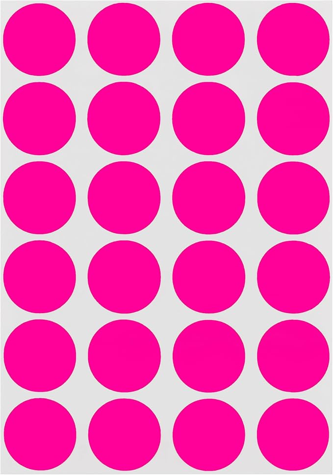 3/4 Inch Dot Stickers, Fluorescent Pink, 1008/Pack | Pink Circle Stickers with Matte Paper for Classrooms, Warehouses, and Medical Use. Made in USA
