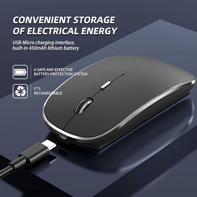Wireless Mouse Chargeable Portable Silent USB-A and Type-C Dual Mode Wireless Mouse 3 Adjustable DPI for Laptop, Mac, Android, PC (Q23S Black) (Black)