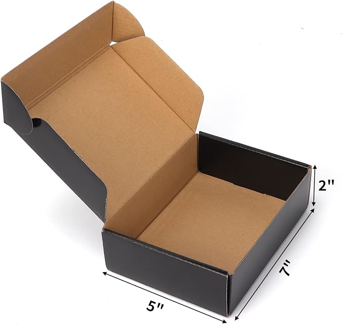 EXYGLO Shipping Cardboard Boxes for Small Business, Packing and Mailing, 7x5x2 - Pack of 25, Black