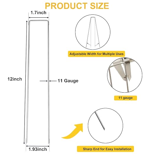 HongWay 60 Pack Landscape Staples 12 Inch, Galvanized Garden Stakes | 11 Gauge Metal Tent Stakes Heavy Duty Extra Long Yard Ground Stakes for Fence, Gardening, Outdoor Decorations