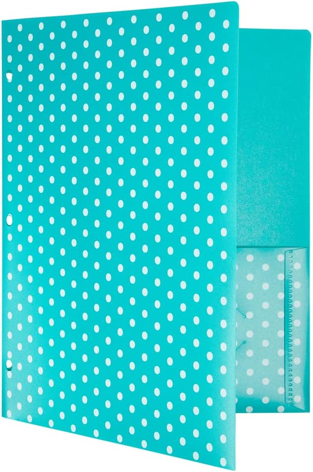 JAM PAPER Plastic Color POP Folders - 2 Pocket Durable Folders with 3 Hole Punch - Assorted Polka Dot Colors - 6/Pack