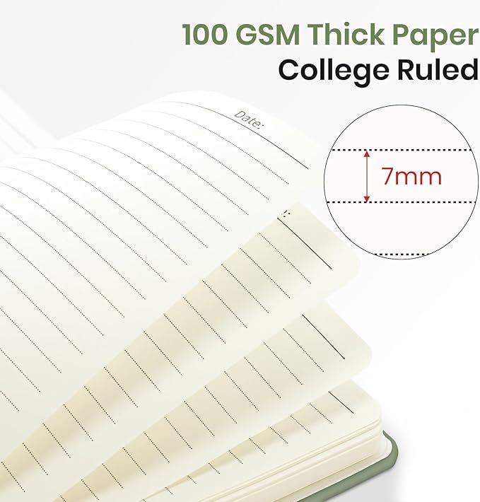 Lined Spiral Journal Notebook for Women, 6 Pack, A5 College Ruled Journals for Writing, Hardcover Notebooks for Work, Note taking and Office School Supplies,140 Pages, 6 Pcs - Green