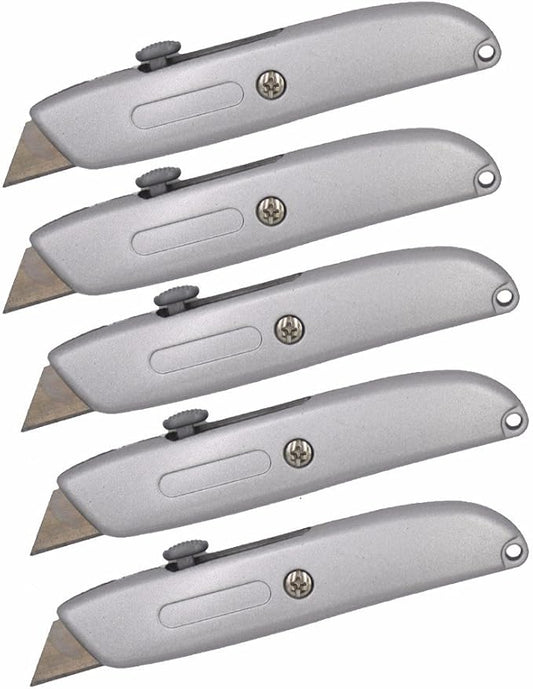 Wideskall® Heavy Duty Box Cutter Retractable Blade Metal Utility Knife (Pack of 5)