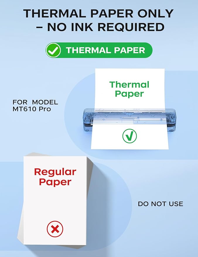 PRT Portable Printer Wireless for Travel, Thermal Inkless Small Bluetooth Mobile Printer, Support 8.5" X 11" US Letter, A4, Compatible with Phone, Laptop for Office, Vehicles, Home Use, 300 DPI, Black