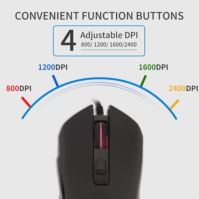 IULONEE USB Type C Wired Mouse 2400 DPI Gaming Mice for Office Home Black | Wired Mouse Ergonomic 7 Backlight 6 Buttons Silent Compatible with Windows PC, Laptop, Computer and More USB Type C Devices