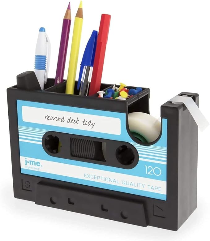 Cassette Tape Dispenser Pen Holder Vase Pencil Pot Stationery Desk Tidy Container Office Stationery Supplier Gift (Blue)