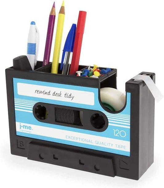 Cassette Tape Dispenser Pen Holder Vase Pencil Pot Stationery Desk Tidy Container Office Stationery Supplier Gift (Blue)