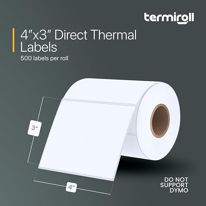 4x3 Direct Thermal Labels – 500 Labels/Roll, Product & Inventory Barcode Labels, No Ink Required, Smooth Feeding for Rollo, Zebra & MUNBYN Printers
