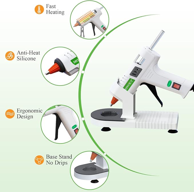 Hot Glue Gun Kit, MONVICT 40W Mini Glue Gun with Fine Tip & 30 Glue Sticks, Suction Cups Stand & Anti Stick Silicone Mat, On/Off Switch Design for DIY, Crafts, Home School Project…