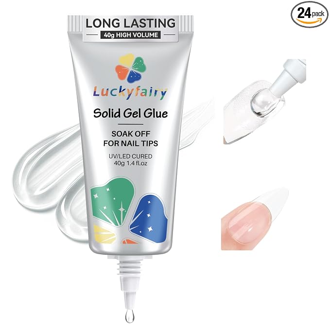 Soft Gel Nail Tips Glue, 4 in 1 40ml Super Strong Nail Glue for Press ons, 28 Days Long Last Solid Glue Gel Soak Off for Acrylic Fake Nails Extension Lamp Curing Needed